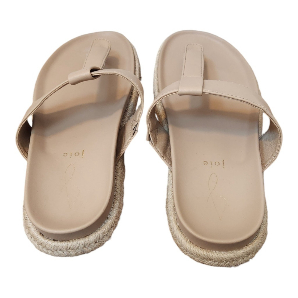 Joie Nacho Tan Faux Leather Boho Espadrille Thong T-Strap Jute Sandals Size 8 - Picture 4 of 12